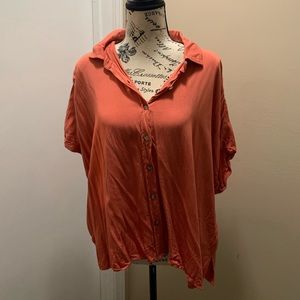 F21 coral long sleeve button down shirt